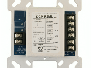 The Hochiki DCP-R2ML Dual Relay Module being wired into a fire alarm control system.
