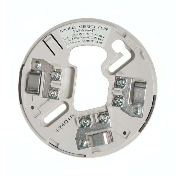 The Hochiki YBN-NSA-47 detector base, designed for compliance with the latest UL fire safety standards.