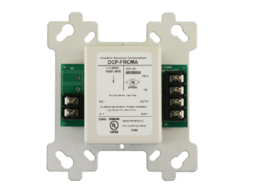 The compact Hochiki DCP-SCI Short Circuit Isolator module installed in a junction box.